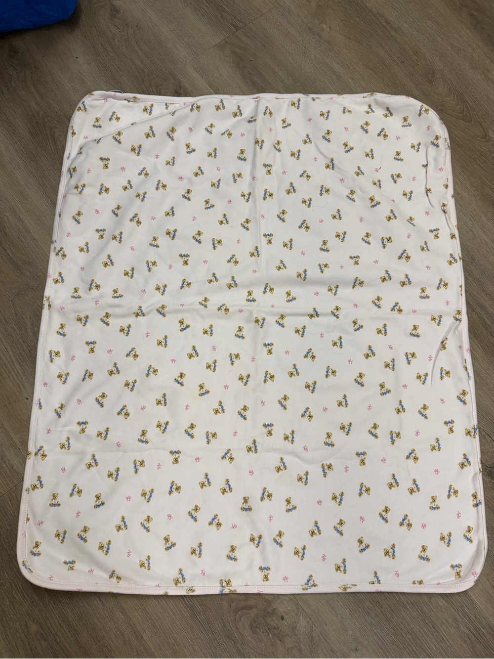 Ralph Lauren Teddy Bear Receiving Baby Blanket One Size 3–9M White Pink Cotton
